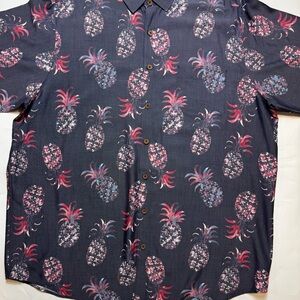 Caribbean Shirt Mens 2XT Tall Blue Pineapple Geometric Button Up Hawaiian